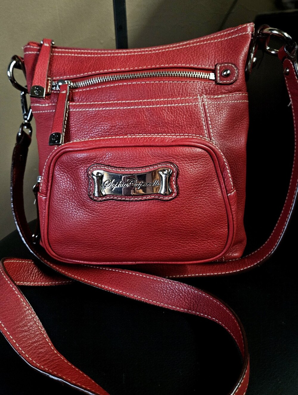 Sophia Caperelli Red Pebbled Leather Crossbody